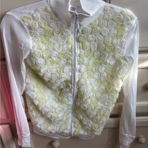 White and Yellow Floral Bomber Jacket with Stand-Up Collar